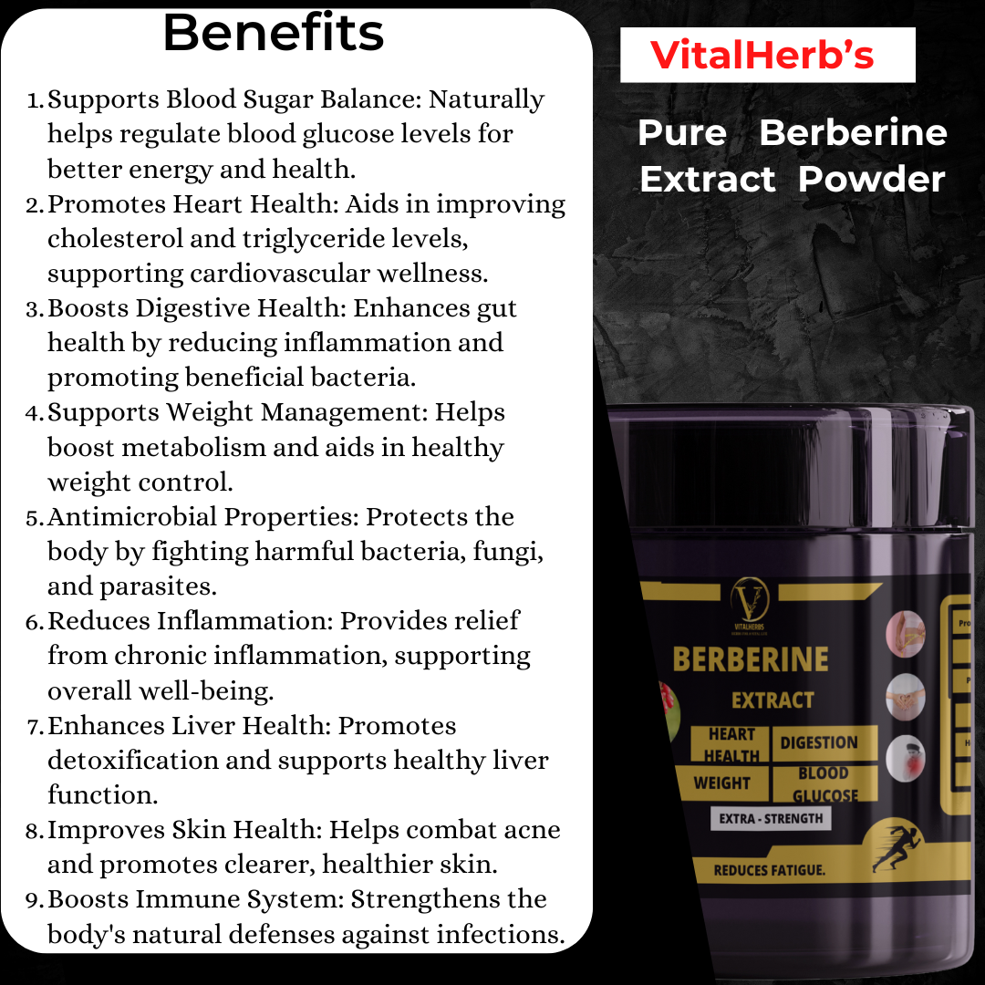 Berberine Extract Powder - 100% Pure,Supports Blood Sugar Balance,Promotes Heart Health,Supports Weight Management
