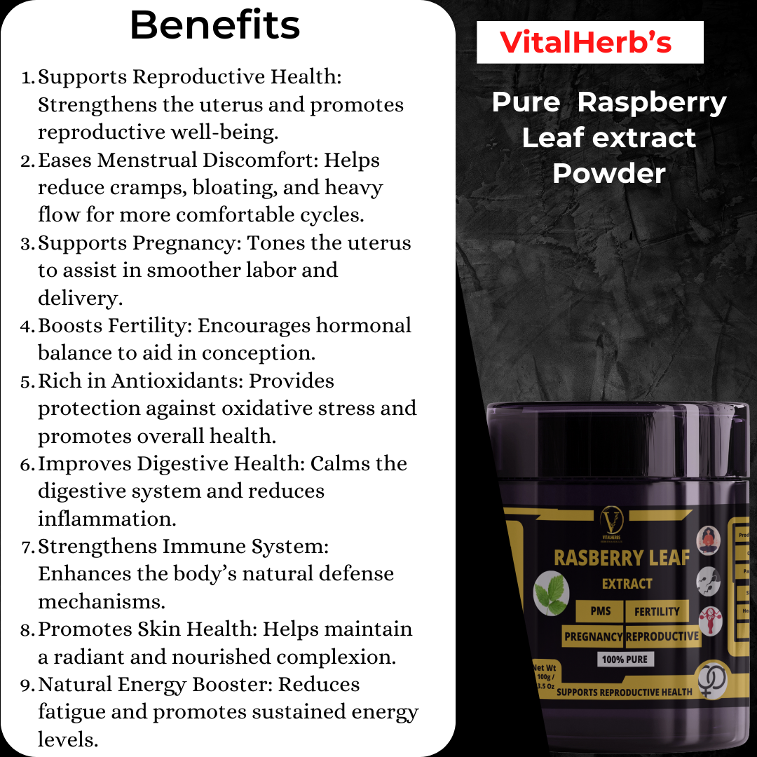 Raspberry Leaf Extract Powder - 100% Pure,Supports Reproductive Health,Eases Menstrual Discomfort,Supports Pregnancy