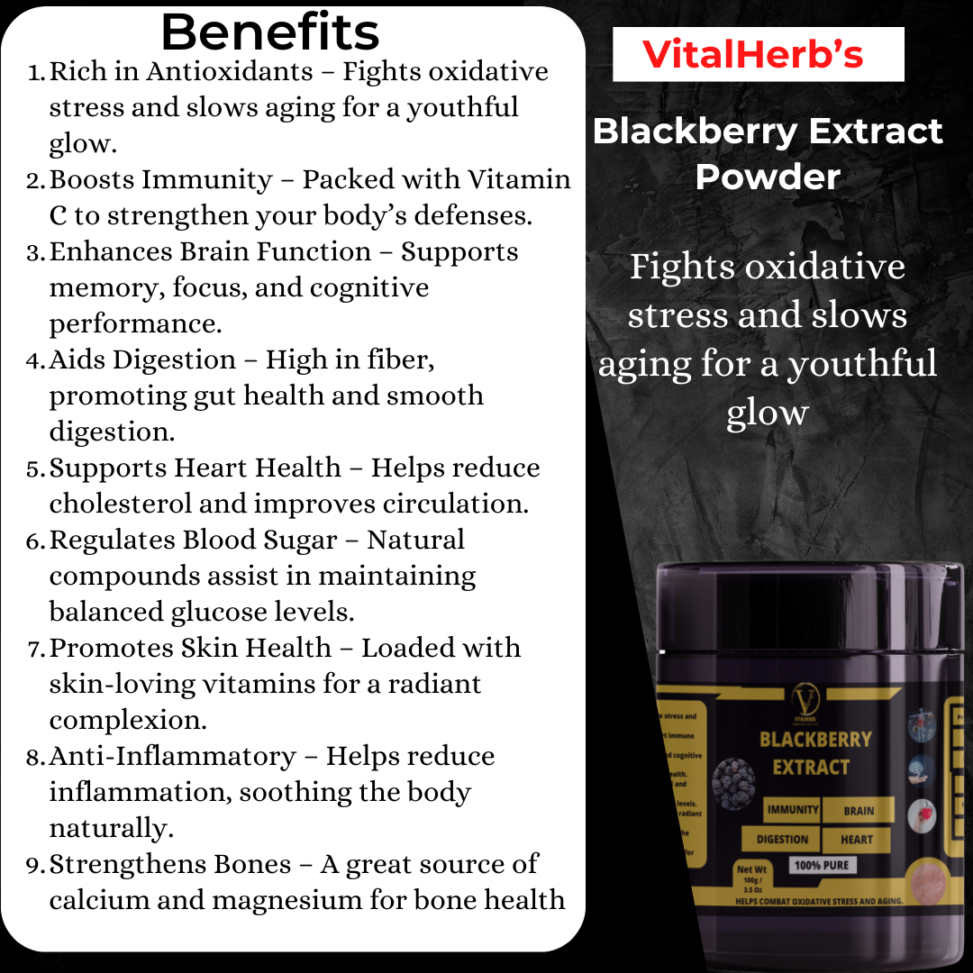 Blackberry Extract Powder - 100% Pure, Slows Aging,Supports Memory,Reduce Cholesterol,Balances Glucose Levels.