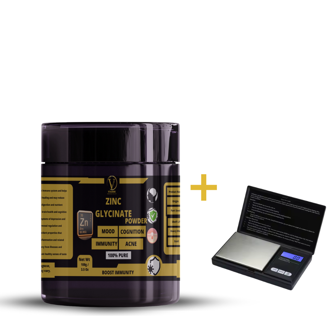 Zinc Glycinate Powder +  Pocket scale,- 100% PureEnhanced Immune Function,Improved Skin Health,Improved Mood