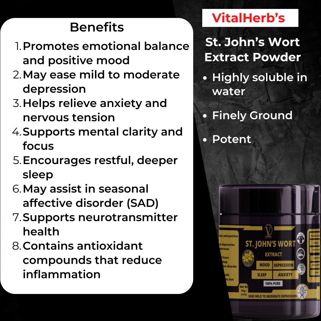 St. John’s Wort Extract Powder - 100% Pure, Ease mild to moderate depression,Helps relieve anxiety and nervous tension