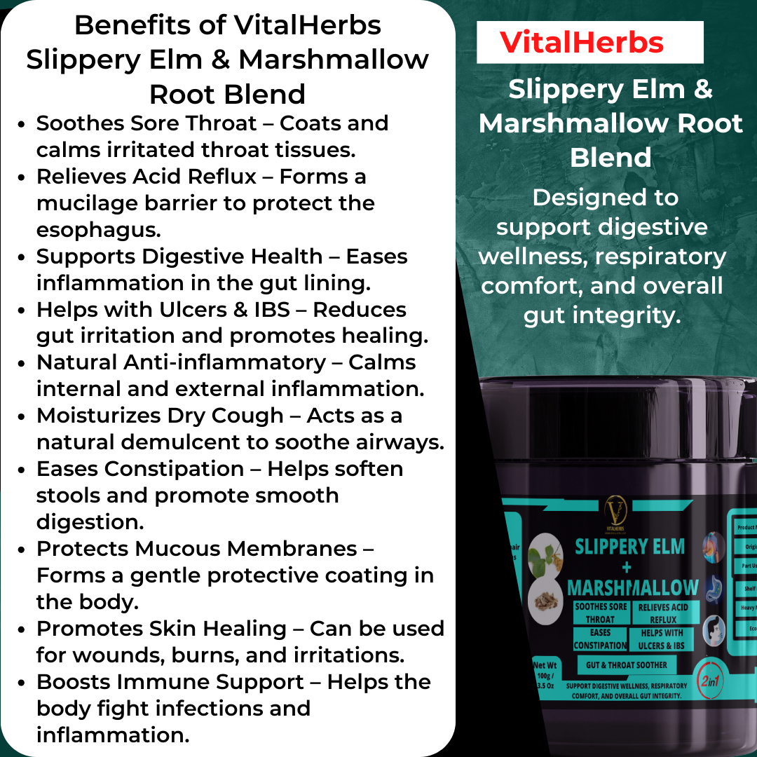 Slippery Elm & Marshmallow Root Extract Blend - Soothes Sore Throat,Relieves Acid Reflux,Helps with Ulcers & IBS ,Eases Constipation