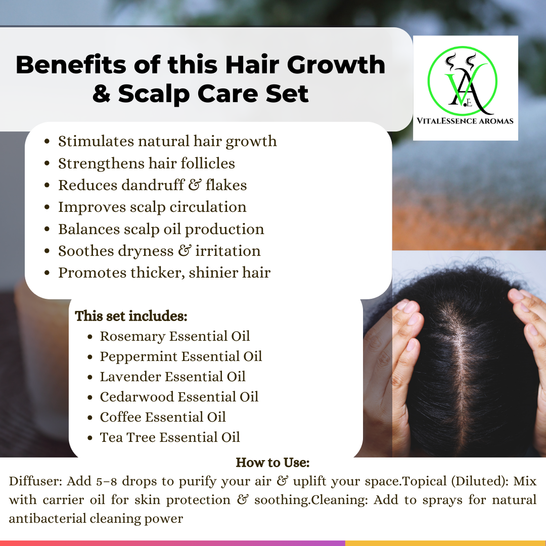Essential Oil Set - ( Hair Growth & Scalp Care Set) 6 Essential oils x 5ml  each