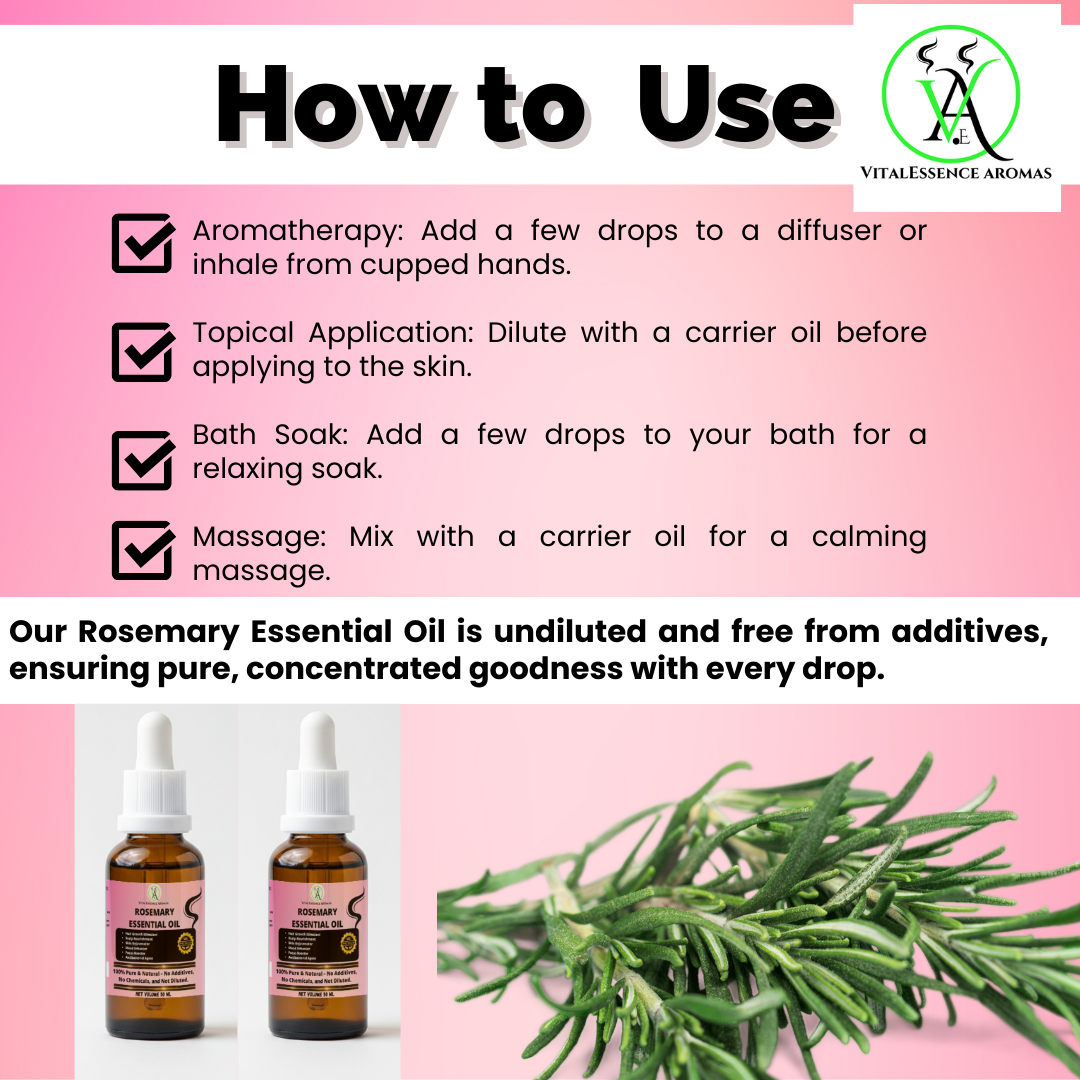 Rosemary Essential Oil  - 100% Pure, Undiluted, Therapeutic Grade, Aromatherapy Diffuser ,Hair 100% Pure, Undiluted, Therapeutic Grade, Aromatherapy Diffuser ,Hair Growth Stimulant ,Scalp Nourishment: