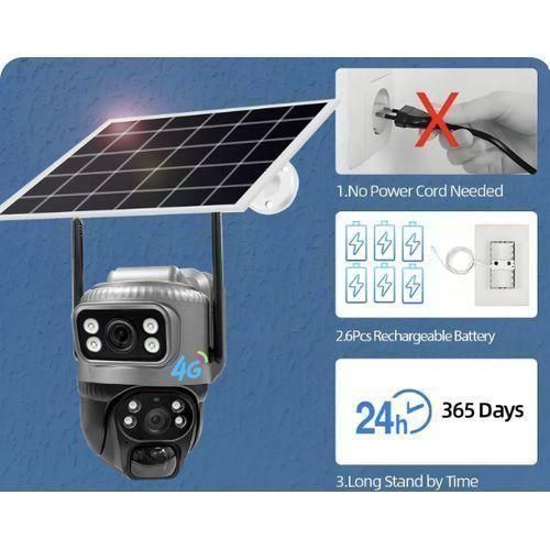 4K  Dual  camera Screen Solar Camera Outdoor Wireless 4G/ Simcard PTZ Dual Lens Security Protection Auto Tracking CCTV Cameras
