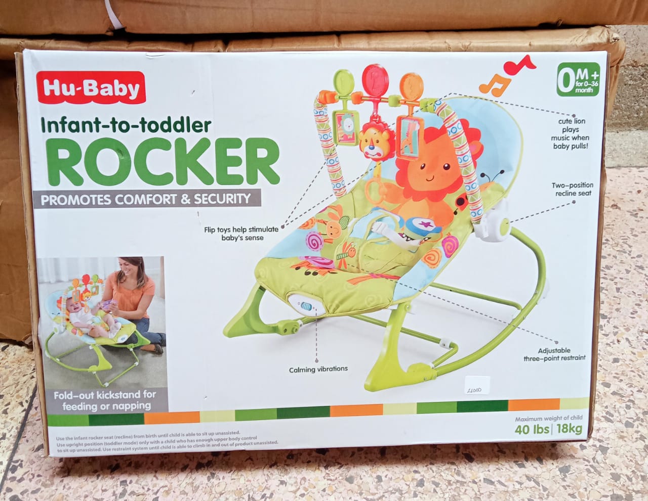 2in1 Baby rocker 
Max weight 18kgs 
Vibration/melody