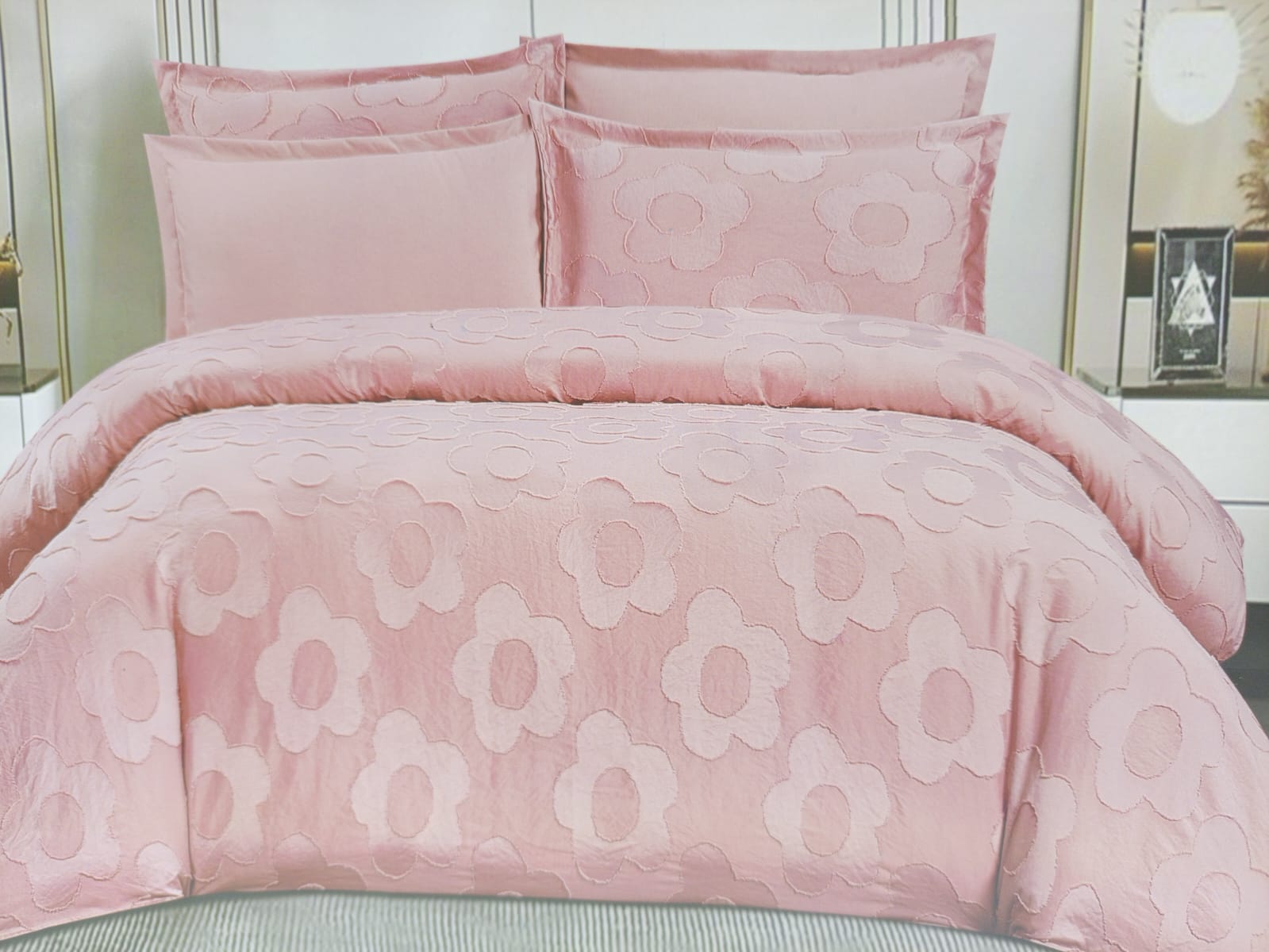 🔥 SPECIAL OFFER 🔥 6 Pcs Tufted Duvet Cover Set 6x6ft – 1 Duvet Cover, 1 Bedsheet & 4 Pillowcases Cotton Blend Modern All-Season Bedding Set