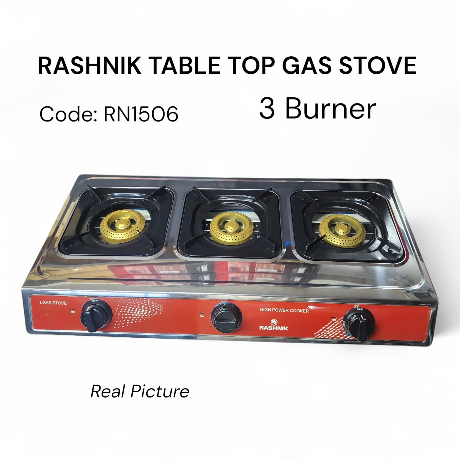 ⭐ MEGA OFFER ⭐ Rashnik Tabletop Gas Stove – 3  Burner Portable Cooker High Efficiency LPG Gas Stove Durable Metal Body for Home & Outdoor Cooking 🔥