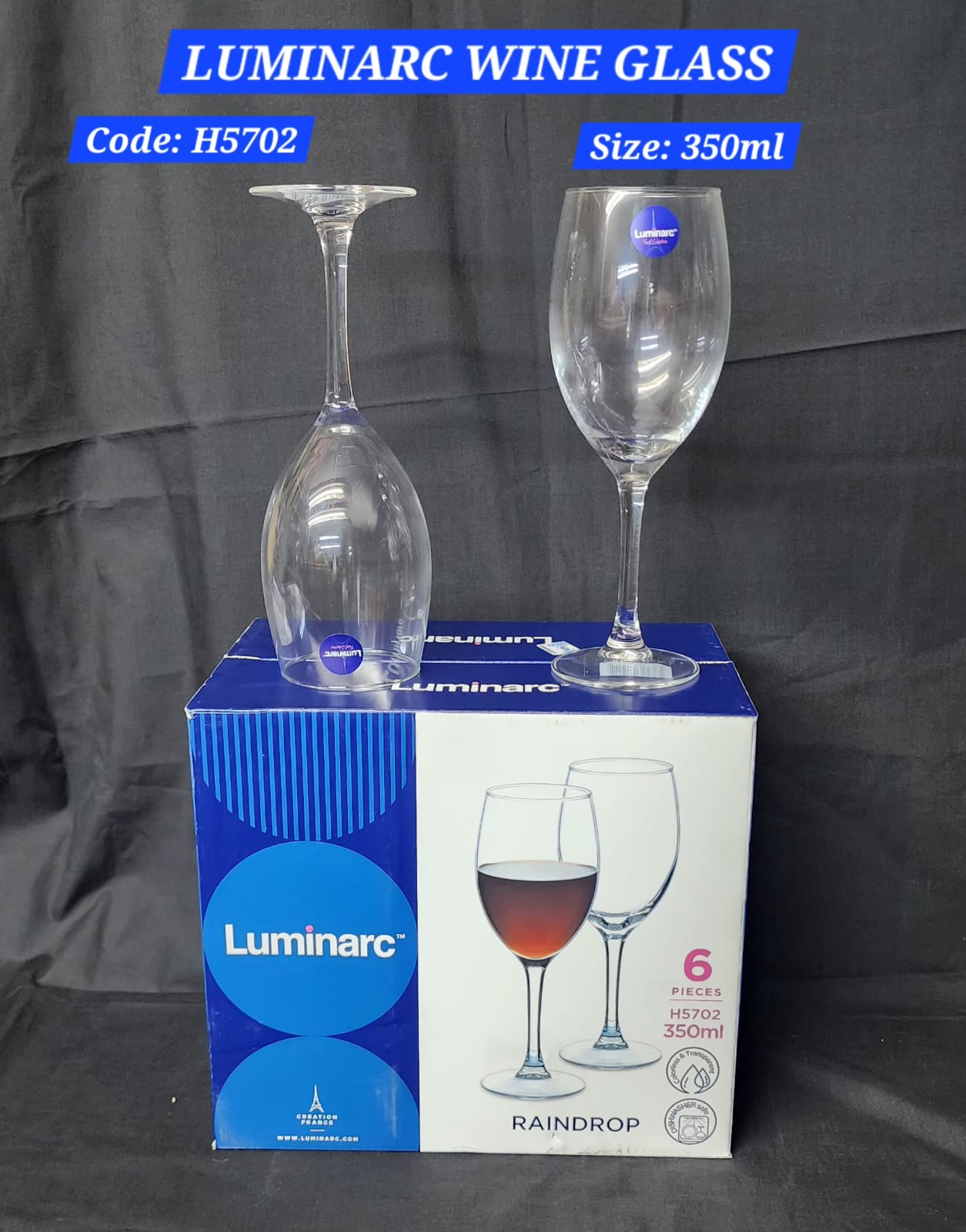 🛍️ DAILY OFFER 🛍️ Luminarc Raindrop Wine Glass Set – Elegant Clear Glass Goblets for Red & White Wine, Dishwasher Safe, Stylish Tableware for Home & Parties