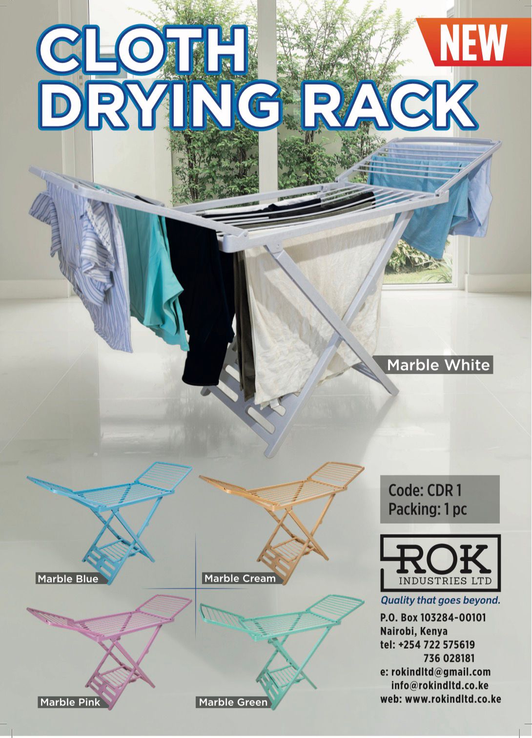 🟢 NEW OFFER 🟢 CDR1 ROK Cloth Drying Rack – Marble Blue, Foldable, Durable, Space-Saving Laundry Rack for Indoor & Outdoor Use
