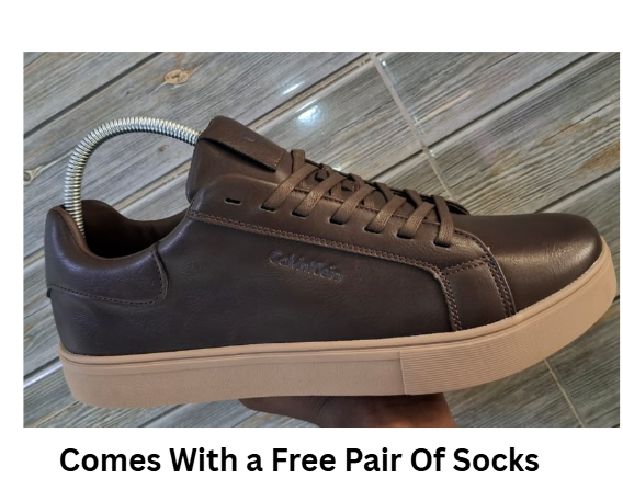 [ GRAB IT AT LOW PRICE+ 🎯 LIMITED OFFER 🎯  🤩🤩✨ !!! ] 1Pair Brand New High Quality Durable & Comfortable Calvin coffee brown  Sneakers . That Comes With a Free Pair of Socks