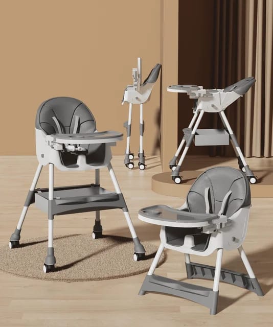 2 in 1 reclining baby feeding chair
It's foldable 
Converts into low or high chair 
Has 3 reclining seat positions 
Has wheels