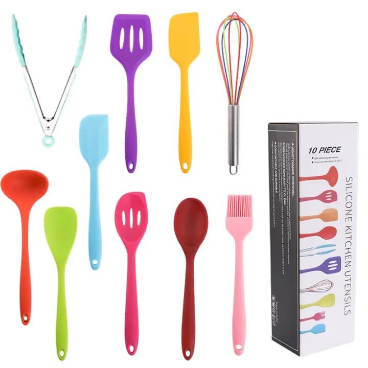 ⭐ MEGA OFFER ⭐ - Premium Pure Silicone Cooking Spoons Heat Resistant Non-Stick Kitchen Utensils Safe Durable Flexible Spoon Set