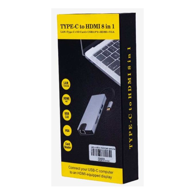 Type-C 8-in-1 Adapter With HDMI LAN SD USB 3.0 Audio Adapter Converter