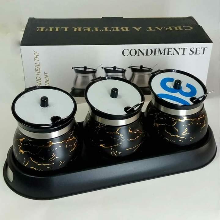 3pcs Marble Sugar Condiment Set Black Mable or White Mable