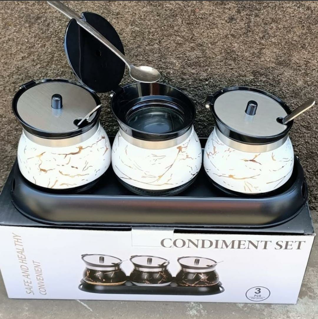3pcs Marble Sugar Condiment Set Black Mable or White Mable
