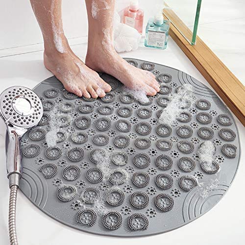 55cm Round Anti-Slip Rubber Foot Massager Cleaner/Scrubber Shower Bath Mat for Bathroom Floor