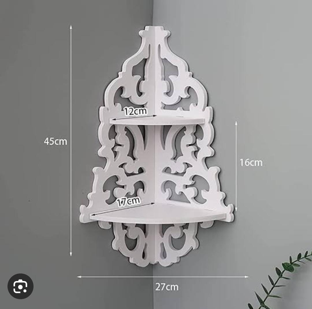 White Wooden Chic Filigree Decorative Wall Corner Shelves Cutout Design Shelf to Display Photos -  2 layer
