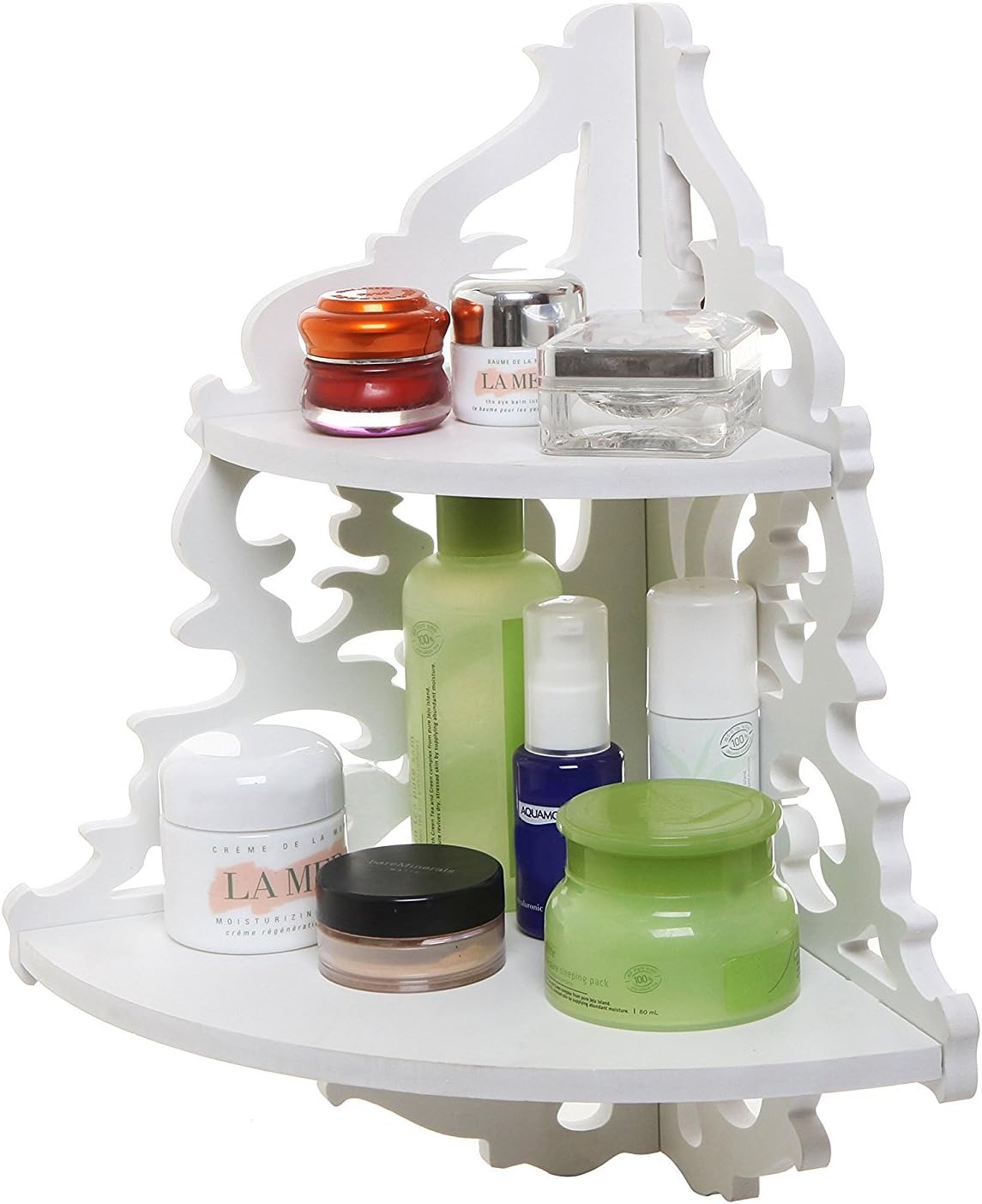 White Wooden Chic Filigree Decorative Wall Corner Shelves Cutout Design Shelf to Display Photos -  2 layer