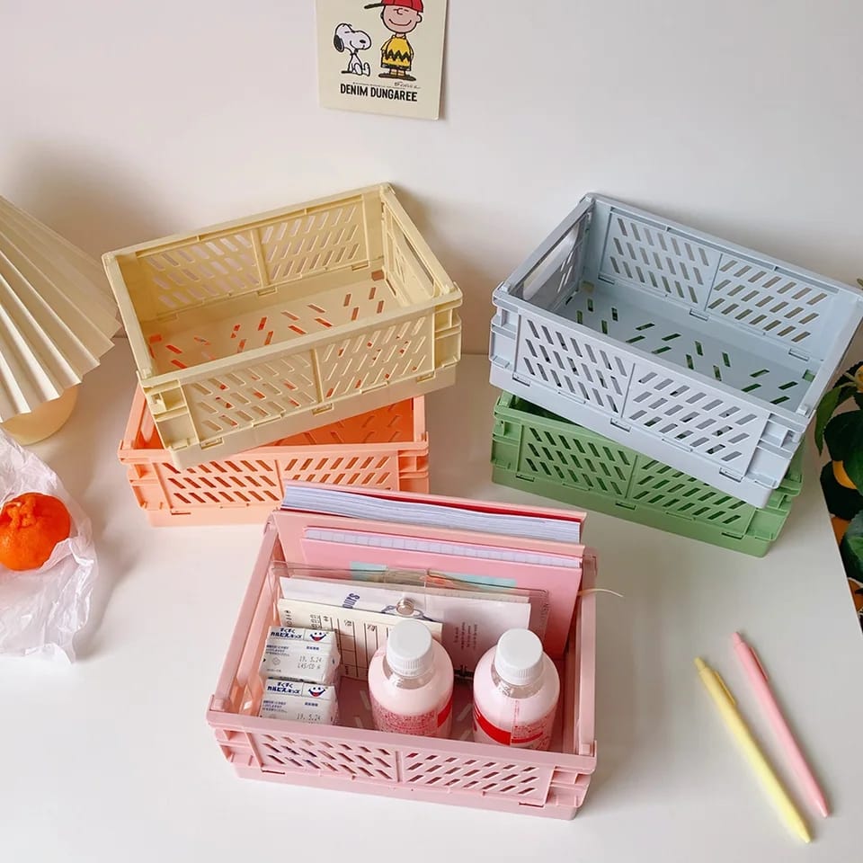 Foldable Plastic Desk Organizer Collapsible Plastic Folding Storage Box Basket Cosmetic Container Desktop Holder for Office Home