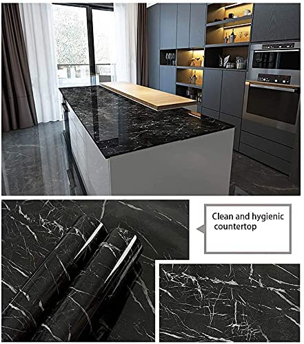 60*500cm Black Marble Self Adhesive Wall Stickers Oil-Proof Waterproof Peel & Stick Contact Wallpaper for Kitchen Living Room Office Table Home Decor Furniture Workshop