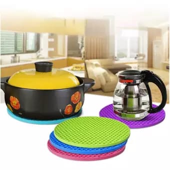 Multipurpose Silicon Round sufuria Hot Mat Pot Holders for Kitchen and Dining/Hot Plate Stand/Heat Resistant Coasters Dinning Table Mat