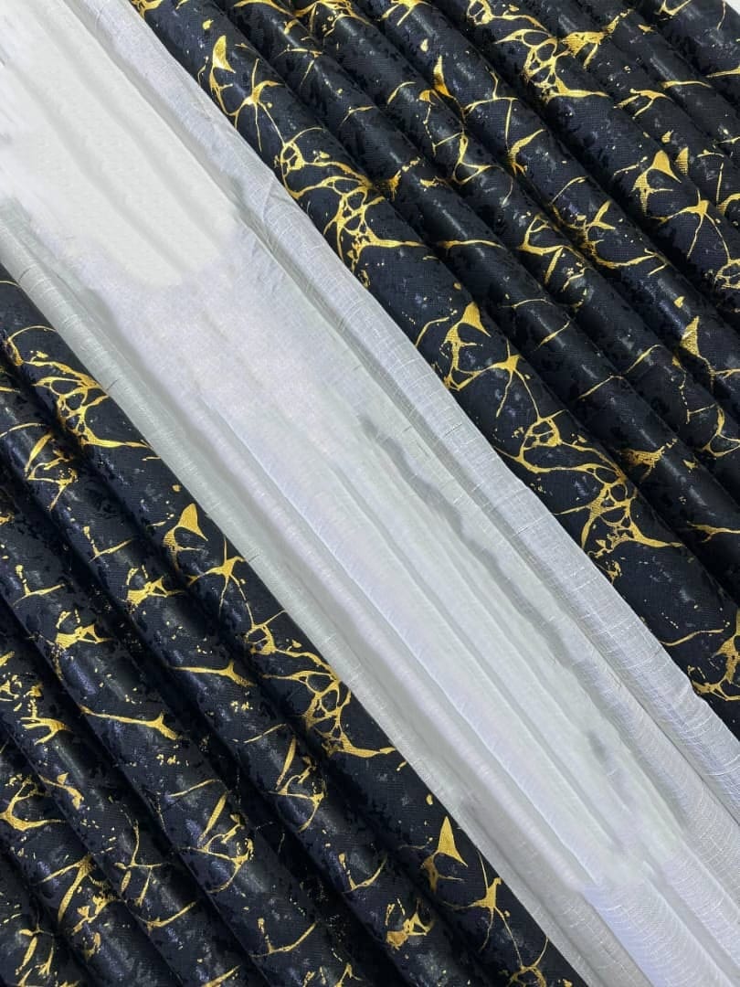 OFFER!! Taisier Home Gold Foil Print Linen Textured Curtains 3PC & 2PC Set Marble Curtains - 3PCc(1.5 mtrs each+1.5 mtrs each+Sheers: White :3 mtrs) 0r 2pcs((1.5 mtrs each+1.5 mtrs each)