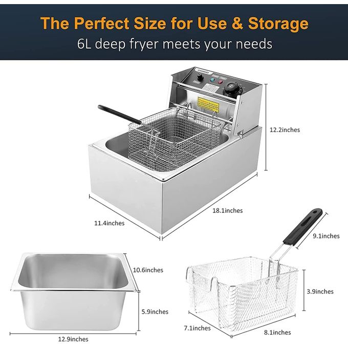 Nunix Stainless Steel Deep-Fryer +Free CHIPS CUTTER/SOCKET/SCOOPER