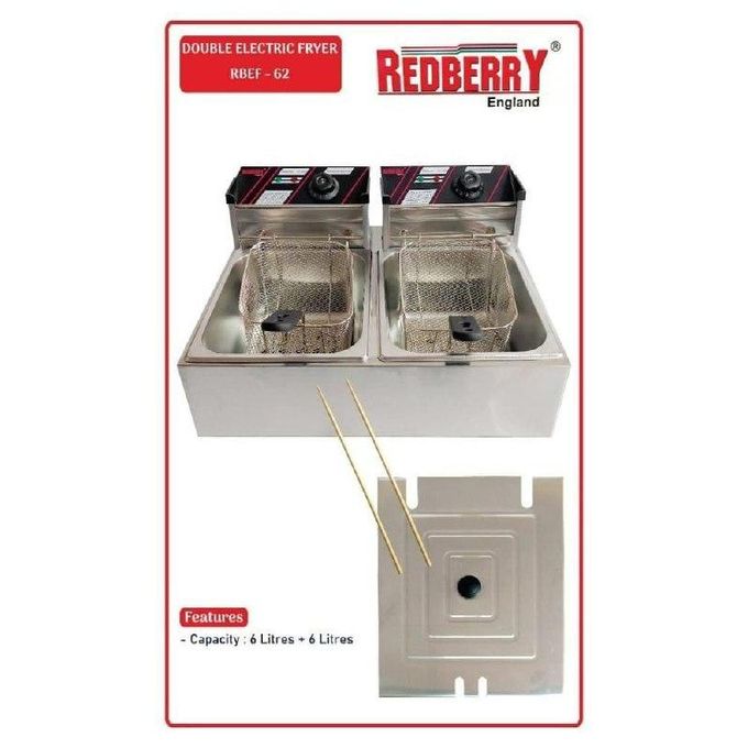 Redberry DOUBLE COMMERCIAL DEEP FRYER 6+6 LITRES TANKS PLUS COMMERCIAL CHIPS CUTTER PLUS FREE TV GUARD FRIDGE GUARD 4 WAY SOCKET