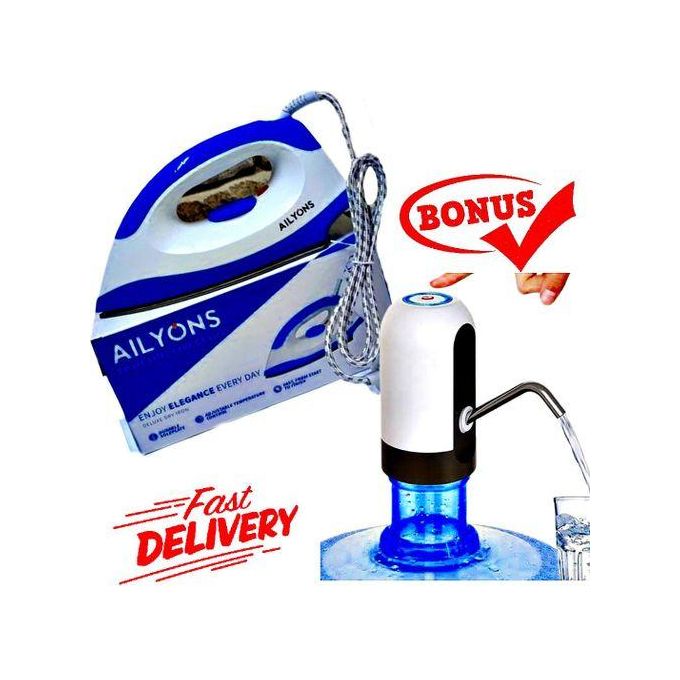 AILYONS High Performance Home Appliance Energy Efficient Dry Iron Box, Ironbox + FREE GIFT Rechargeable Dining Table Water Hand Pump Dispenser