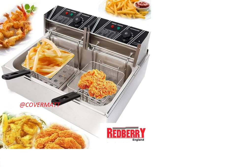 Redberry 12LITRES STAINLESS STEEL (6L+6L) DOUBLE TANK Energy Efficient Double Electric Chips /Chicken /MANDAZIS Deep Fryer Machine
