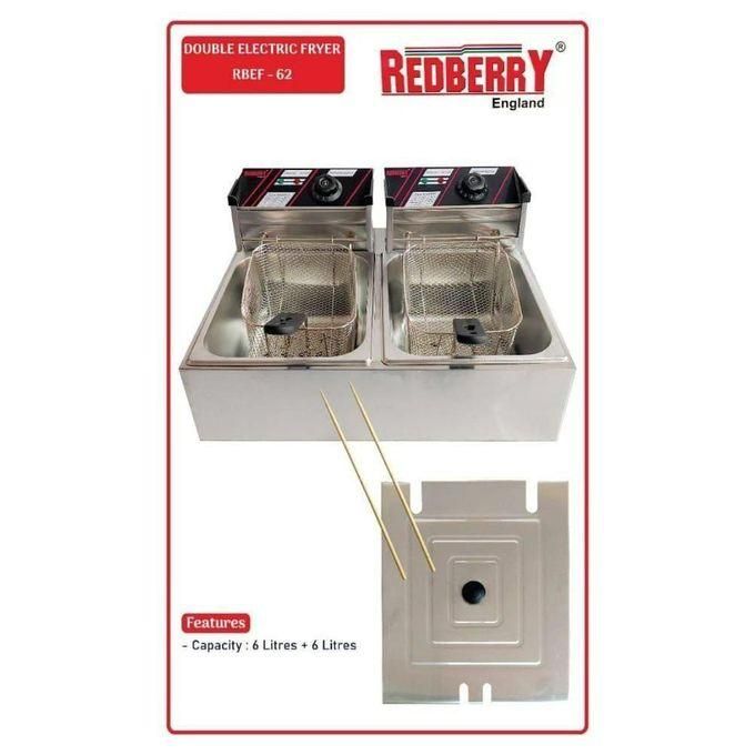 Redberry 12LITRES STAINLESS STEEL (6L+6L) DOUBLE TANK Energy Efficient Double Electric Chips /Chicken /MANDAZIS Deep Fryer Machine