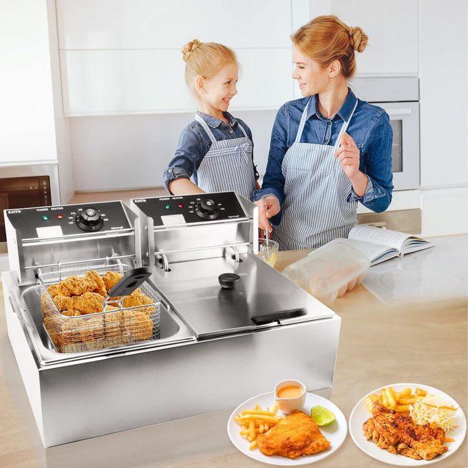 Redberry 12LITRES STAINLESS STEEL (6L+6L) DOUBLE TANK Energy Efficient Double Electric Chips /Chicken /MANDAZIS Deep Fryer Machine