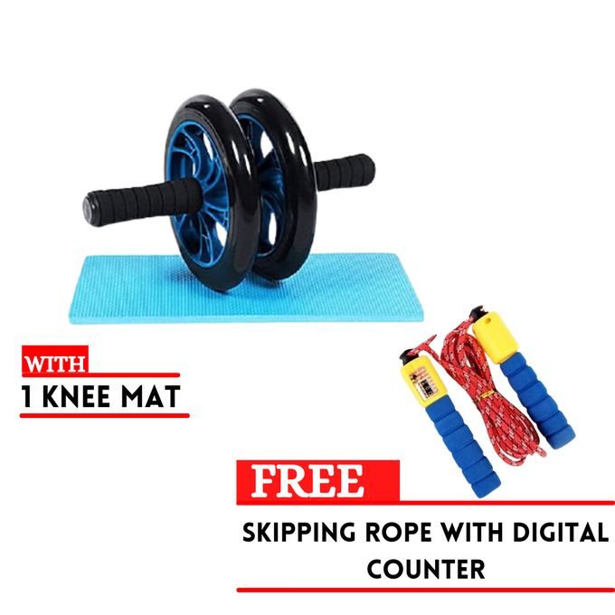 Abs Roller+ free mat + Skipping rope with digital counter,roller abs roller,skipping rope with digital counter,double wheel roller ,Wheel Roller Workout Arm And Waist Fitness
