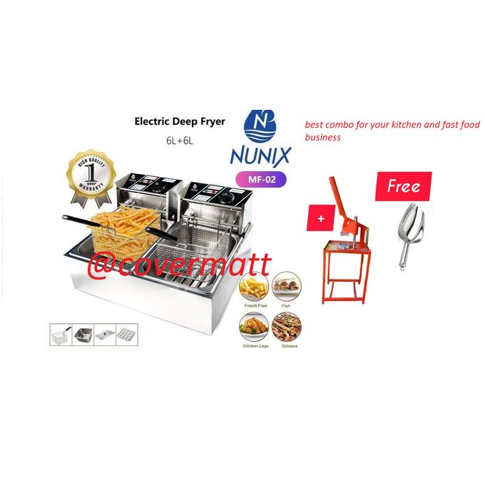 Nunix 6L+6L Double Electric Chips Deep Fryer Machine+COMMERCIAL CHIPS SLICER+FREE CHIPS SCOOPER
