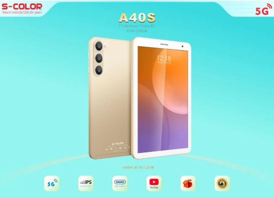 S Color A40S 5000mAh WIFI/BT/FM/5G 7 Inch HD Android 12 6GBRam + 256GB rom Tablet