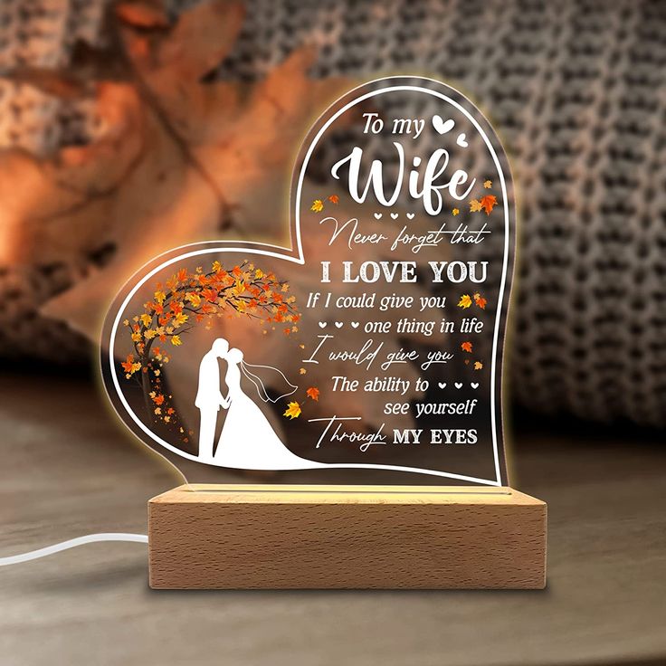 Gifts for Wife from Husband, Birthday Gifts for Wife - Acrylic Engraved Night Lamp, Personalized Wife Gifts from Husband,