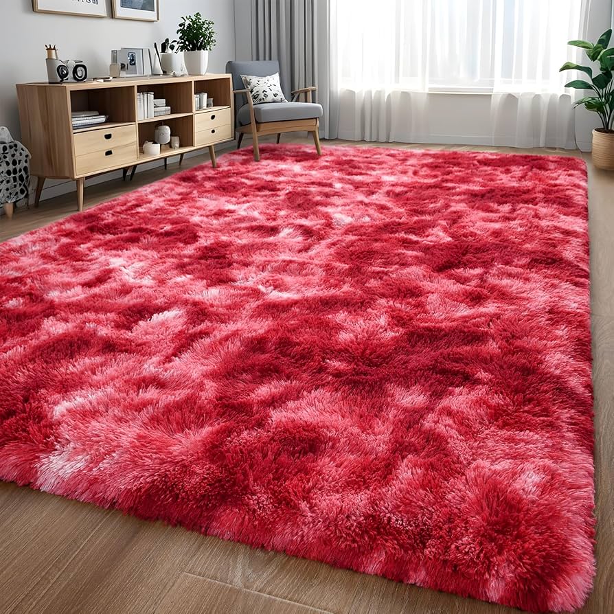5 By 8 Soft Fluffy Patches Carpets Non-slip Rugs Floor Mat-red patched