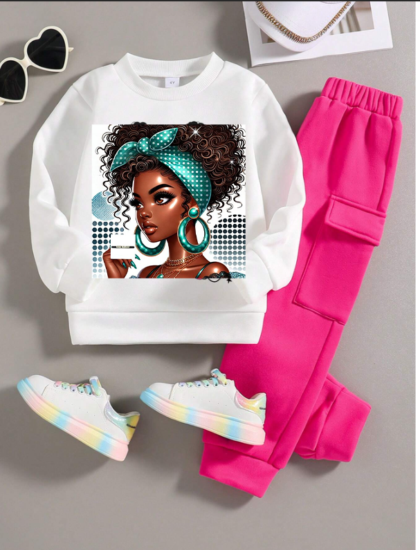 BLACK FRIDAY DEALS Girls Tracksuit 2 Piece Set for Kids- Graphic Hoodie Sweatsuits Athletic Jogging Pullover Hoodies Sweatshirt and Sweatpants
