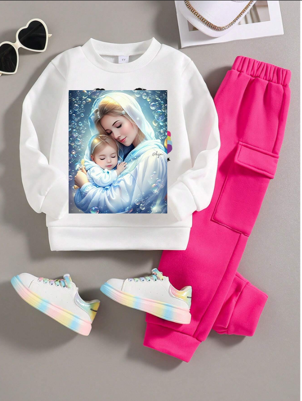 BLACK FRIDAY DEALS Girls Tracksuit 2 Piece Set for Kids- Graphic Hoodie Sweatsuits Athletic Jogging Pullover Hoodies Sweatshirt and Sweatpants