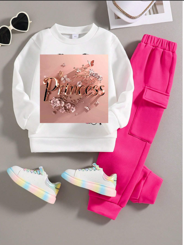 BLACK FRIDAY DEALS Girls Tracksuit 2 Piece Set for Kids- Graphic Hoodie Sweatsuits Athletic Jogging Pullover Hoodies Sweatshirt and Sweatpants