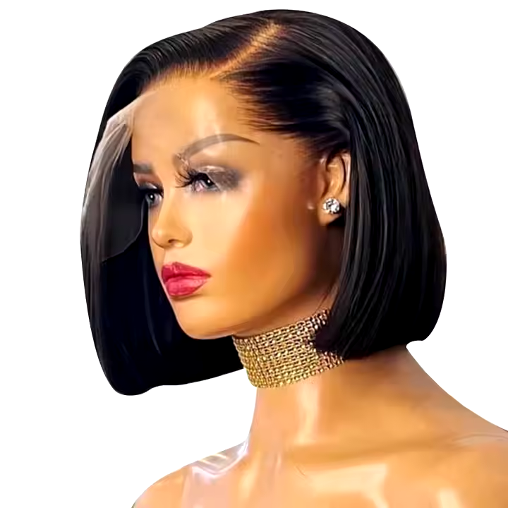 Women's 12-Inch Blunt Cut Short Wig Semi Human Hair Straight Bob with Shoulder Length Bob Wigs