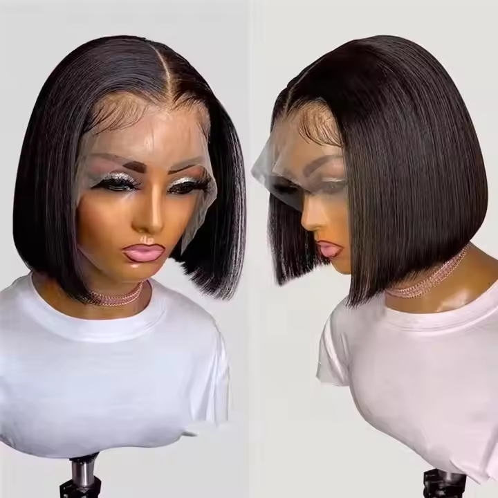 Women's 12-Inch Blunt Cut Short Wig Semi Human Hair Straight Bob with Shoulder Length Bob Wigs