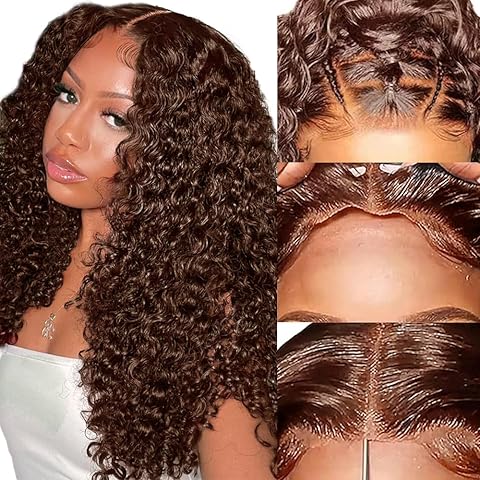 24 inchReddish Brown Curly Lace Front Wigs Semi  Human Hair Pre Plucked  Colored 13x4 HD Lace Frontal Wig for Women 180% Density Copper Red Glueless Human Hair Wig Auburn Deep Wave Wig with Baby Hair