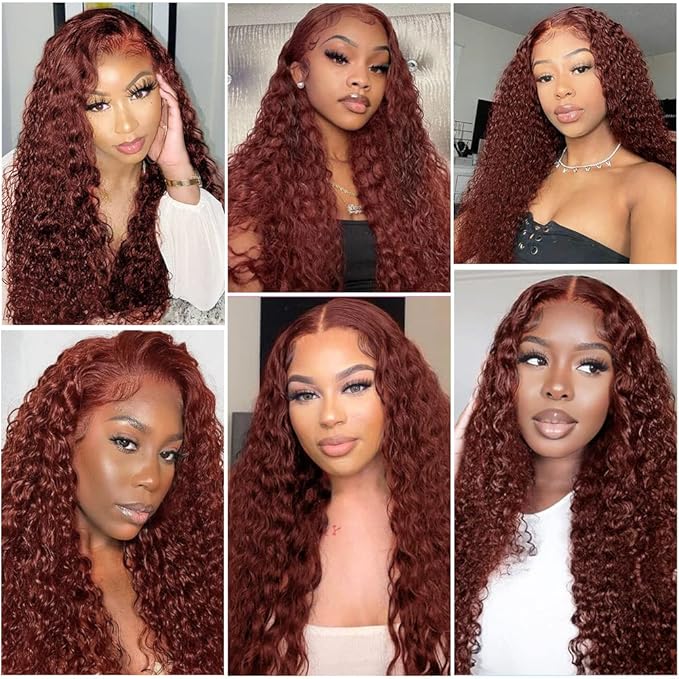 24 inchReddish Brown Curly Lace Front Wigs Semi  Human Hair Pre Plucked  Colored 13x4 HD Lace Frontal Wig for Women 180% Density Copper Red Glueless Human Hair Wig Auburn Deep Wave Wig with Baby Hair