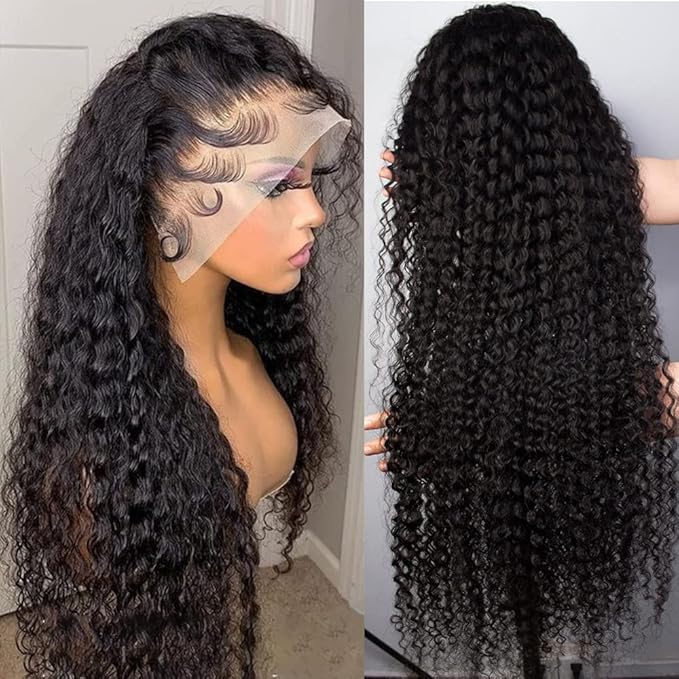 Styled Lace Front Semi Human Hair 180% Density Deep Wave Frontal Wigs Human Hair Pre Plucked with Baby Hair Glueless Wigs Human Hair for Black Women(natural color 20 inch)