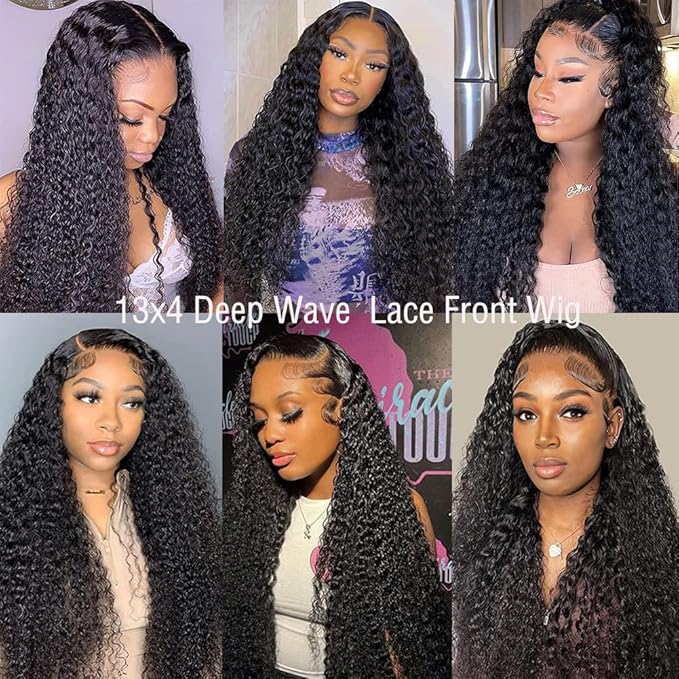 Styled Lace Front Semi Human Hair 180% Density Deep Wave Frontal Wigs Human Hair Pre Plucked with Baby Hair Glueless Wigs Human Hair for Black Women(natural color 20 inch)