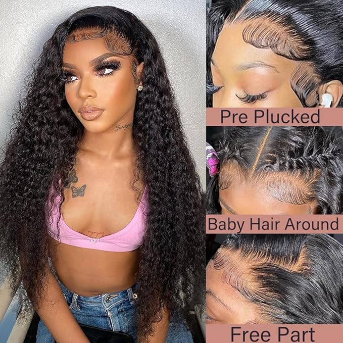 13x4 Lace Front Wigs Human Hair 180% Density Deep Wave Frontal Wigs Human Hair Pre Plucked with Baby Hair Glueless Wigs Human Hair for Black Women(natural color 20 inch)