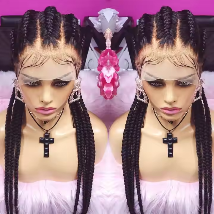 Braided Wigs Natural raw virgin Human Hair Lace Front,Transparent HD 360 Full Lace Braided Wigs For Black Women