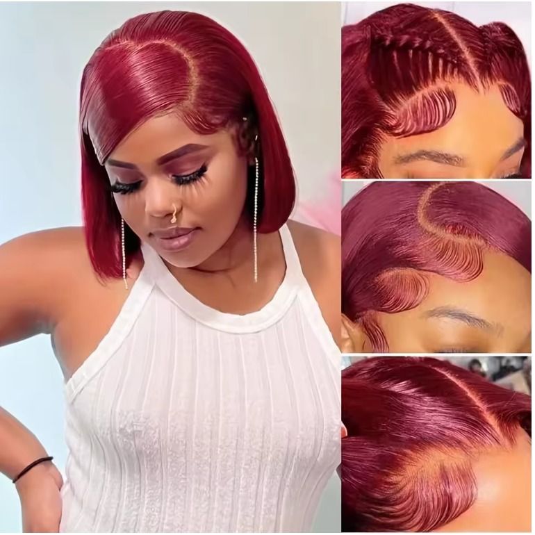 13x4 Short Lace Frontal Bob Wig Human Hair 100% Remy 16Inch Brazilian Transparent 200%Density Lace Wigs Pre Plucked